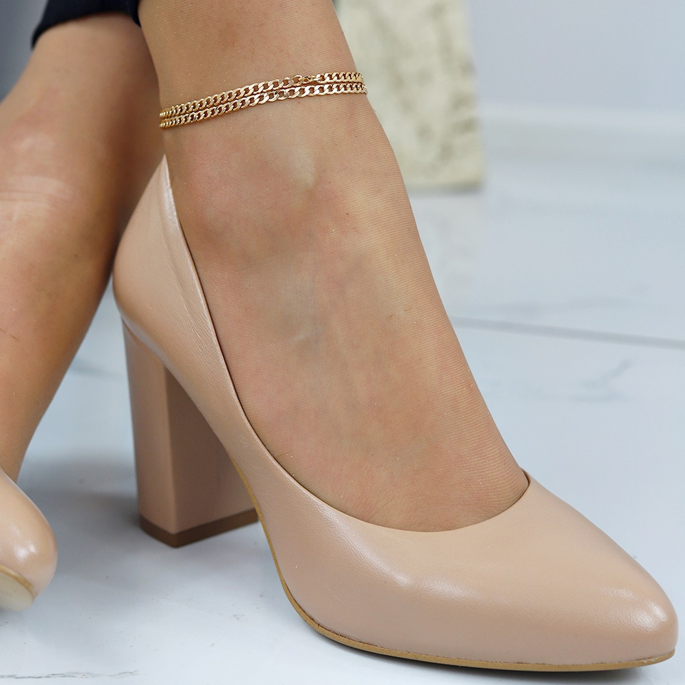 Kobiece czółenka karmelowe skórzane na słupku Kaniowski