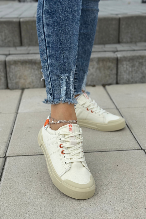 Trampki damskie beżowe sznurowane na platformie Big Star