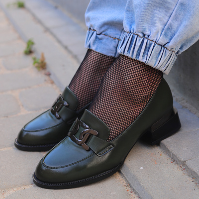 Mokasyny damskie zielone na klocku Vinceza