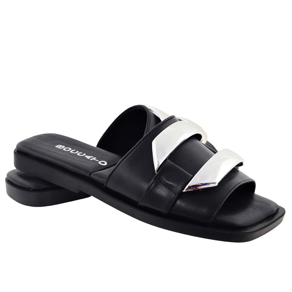 Czarne damskie klapki z ozdobną klamrą Boccato