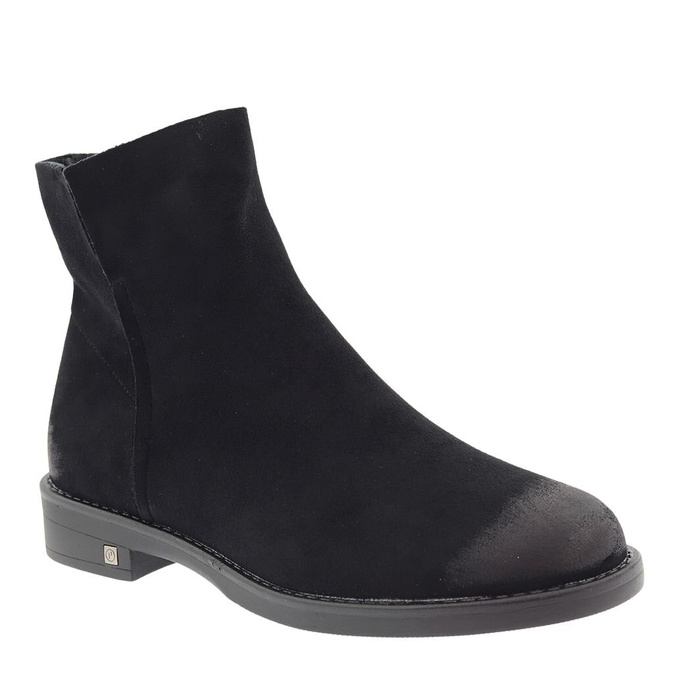 Чорні жіночі замшеві плоскі ботильйони на блискавці