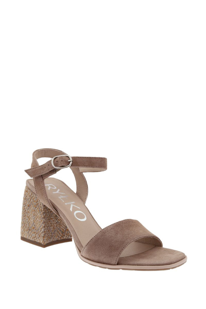 Beżowe sandały skórzane welurowe na klocku Ryłko