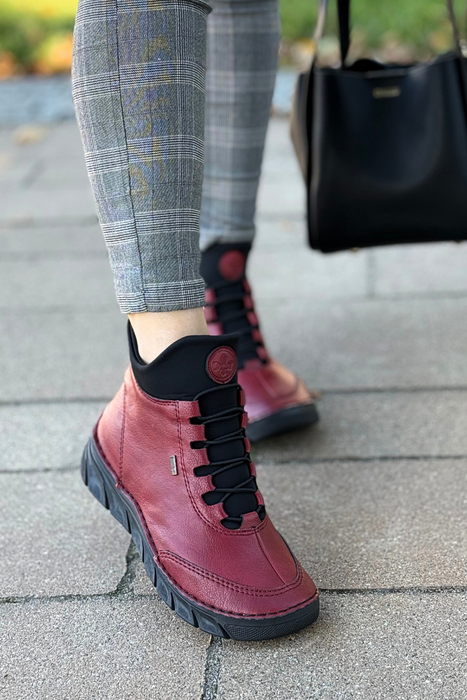 Trzewiki bordowe z ekoskóry ocieplane Rieker