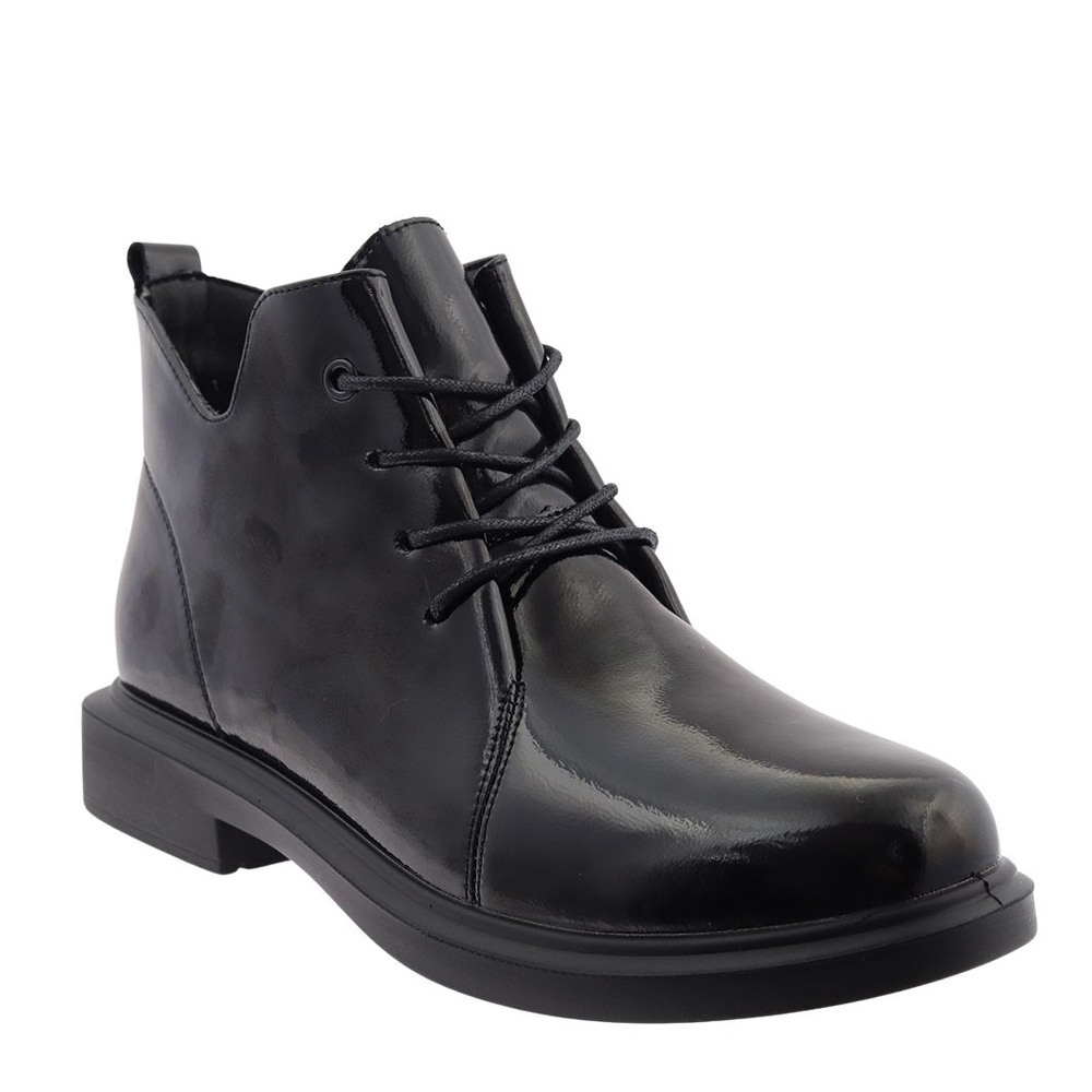 Trzewiki ze skóry lakierowanej sznurowane czarne Loretta Vitale