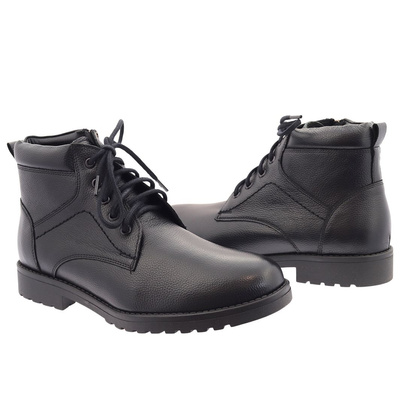Trzewiki męskie skórzane ocieplane czarne Ryłko