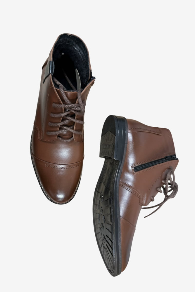 Trzewiki męskie zimowe skórzane brązowe