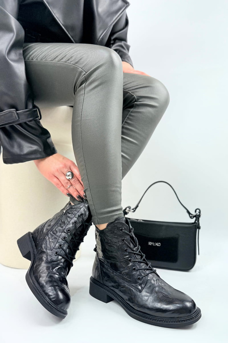 Botki damskie skórzane trzewiki ocieplane czarne