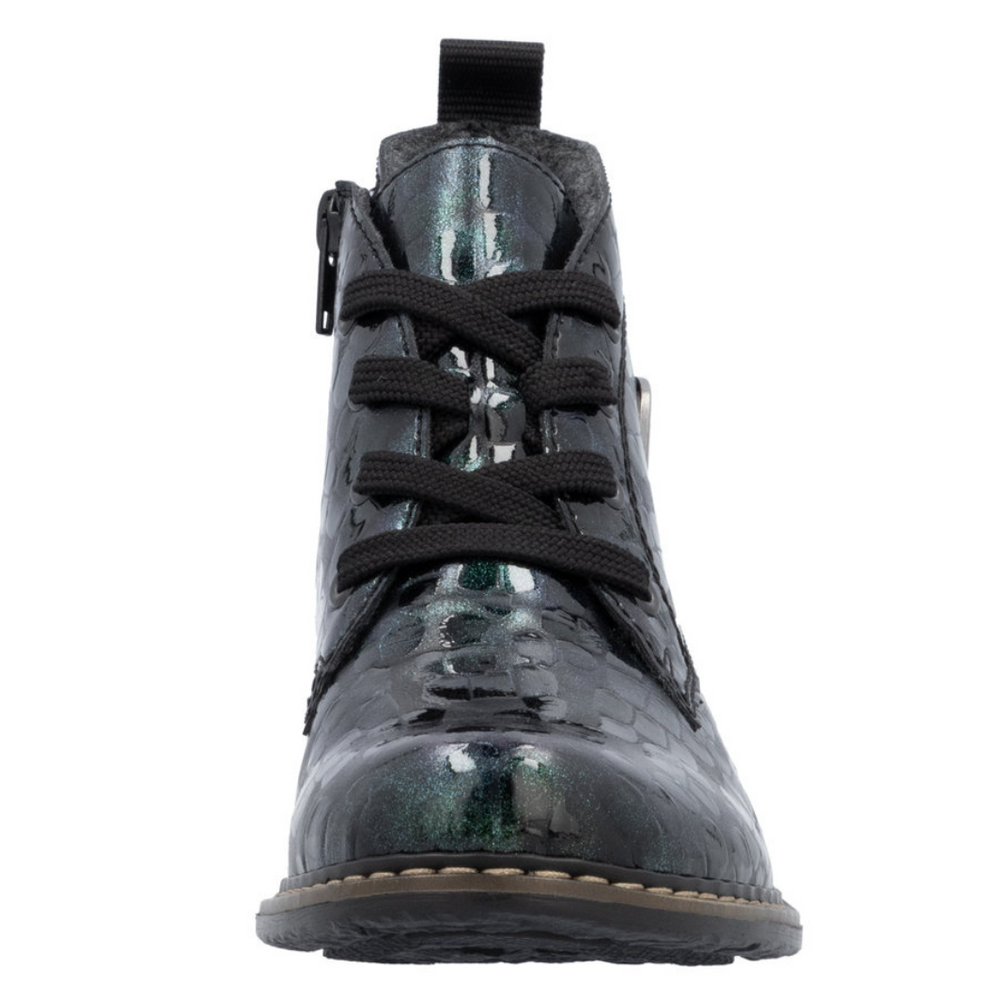 Trzewiki skórzane z motywem skóry węża na niskim obcasie