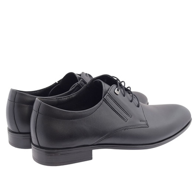 Чоловічі парадні шкіряні туфлі на низькому каблуці, чорні