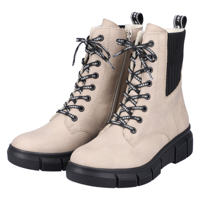 Чоботи жіночі бежеві високі, утеплені, на шнурівці, на блискавці