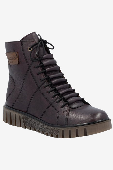 Жіночі бордові лаковані утеплені чоботи Rieker