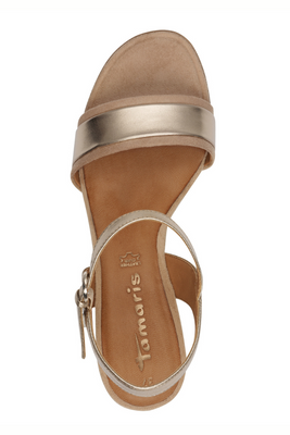 Beżowo złote sandały na słupku Tamaris