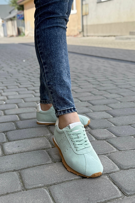 Modne miętowe sneakersy skórzane płaskie Big Star