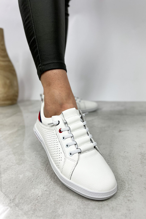 Біле шкіряне жіноче спортивне взуття Venezia, перфорована плоска підошва
