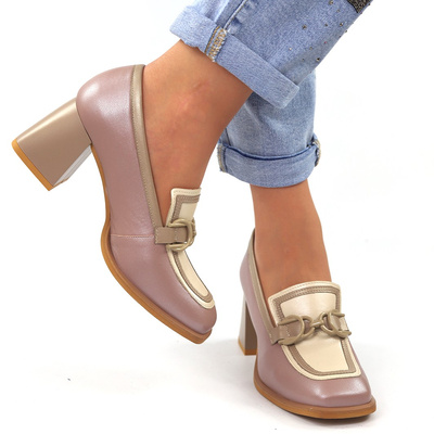 Шкіряні туфлі на високих підборах з пряжкою Kordel кольору кольору екрю