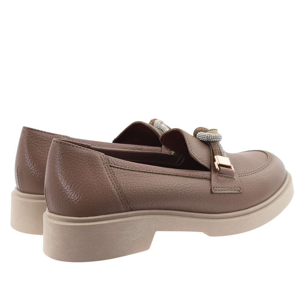 Beżowe mokasyny skórzane z splątanym supłem w cyrkonie Gamis