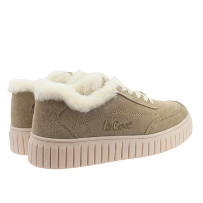 Бежеві шкіряні зимові кросівки на шнурівці