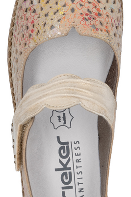 Półbuty ażurowe skórzane na rzep wielobarwne Rieker