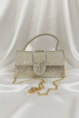 Damska torebka z cyrkoniami złota na zatrzask