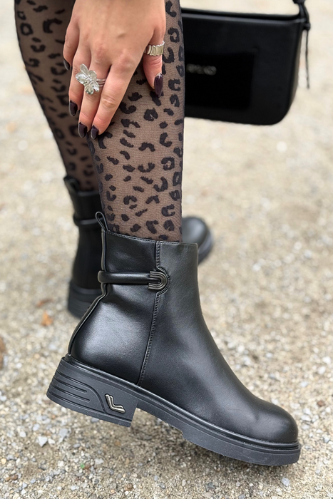 Czarne botki damskie z ociepleniem wygodny niski obcas