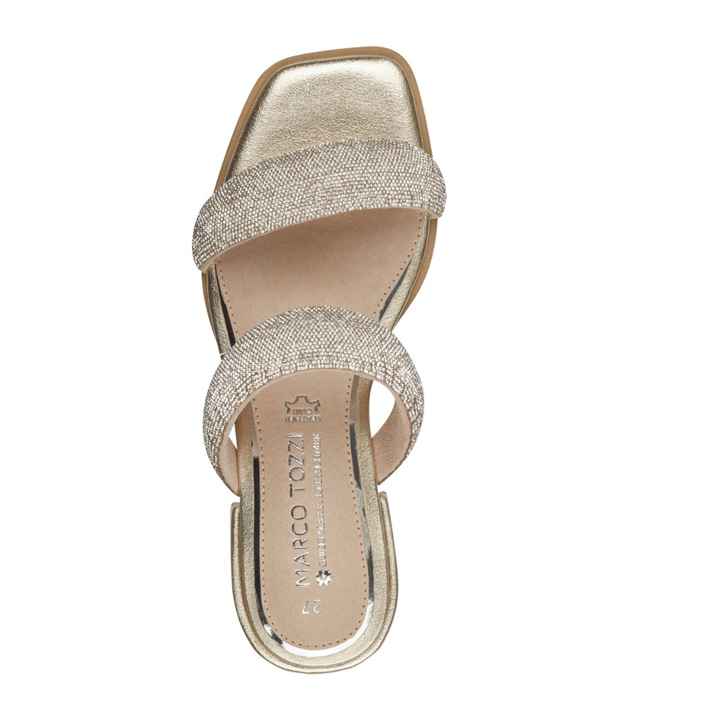 Золоті шльопанці, прикрашені стразами Marco Tozzi