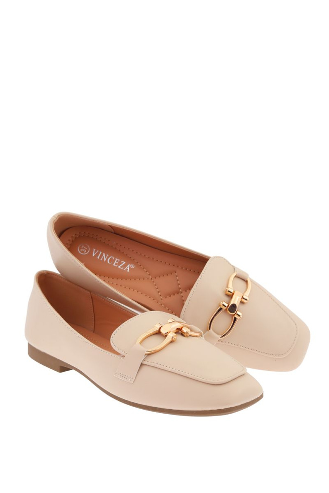 Бежеві мокасини з оздобленням з екошкіри