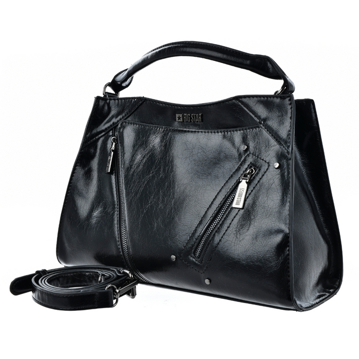 Czarna torebka z eko skóry z ozdobnymi zamkami Big Star