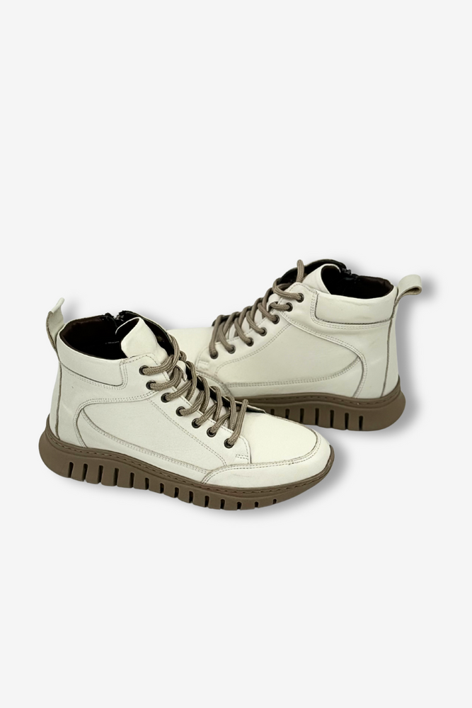 Skórzane botki sportowe ocieplane ecru