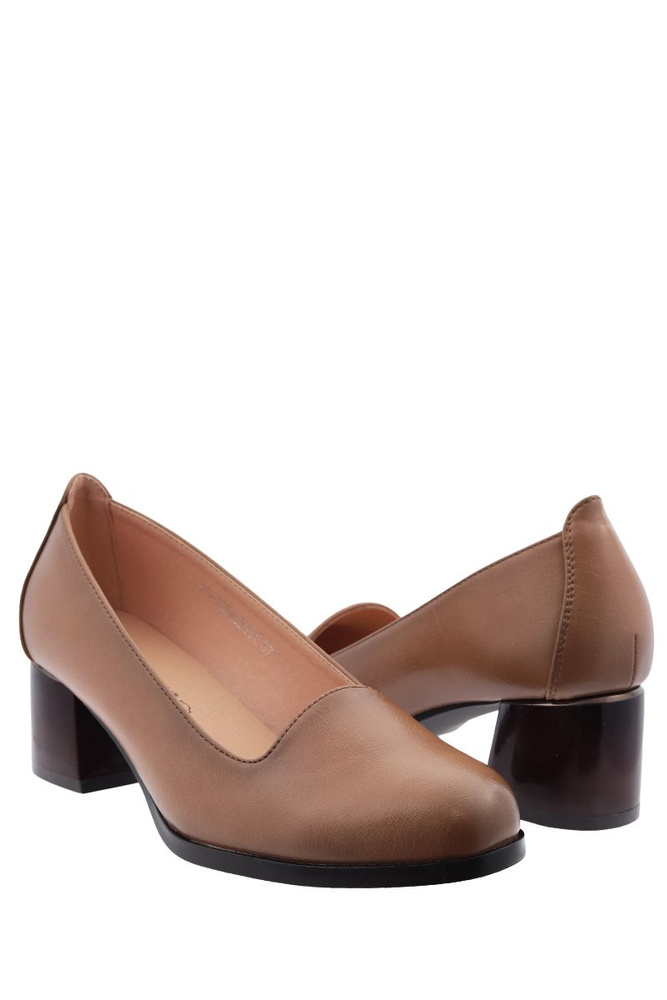 Beżowe czółenka ze skóry ekologicznej wsuwane na klocku