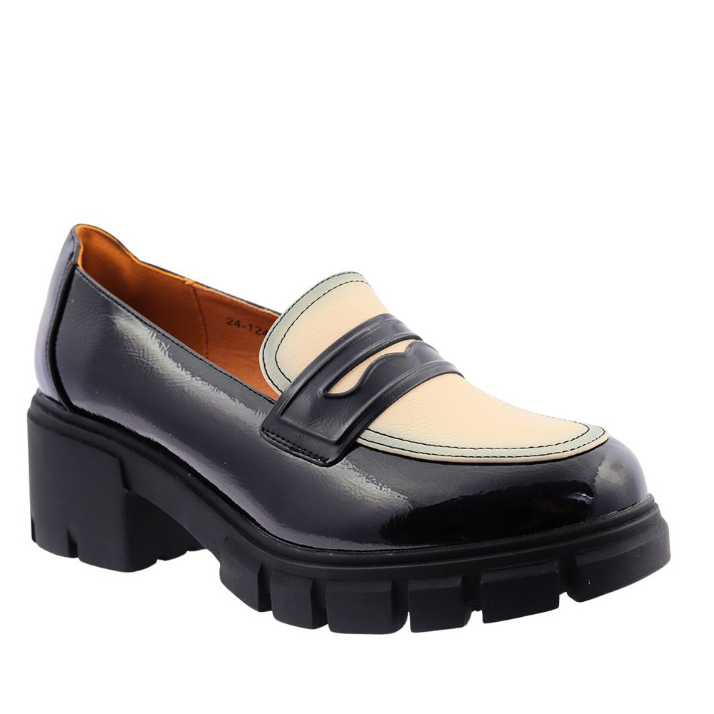 Mokasyny damskie lakierowane czarne na platformie