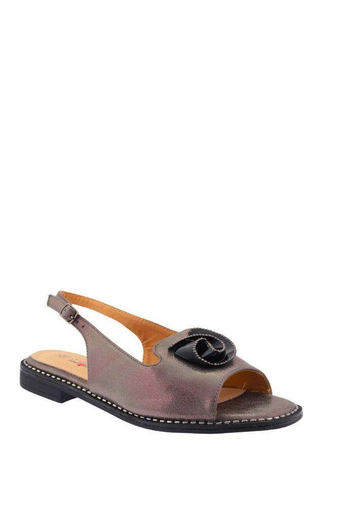 Platynowe sandały z ozdobną różą płaskie 