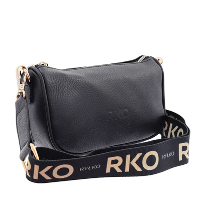 Маленька чорна шкіряна сумка з широким ремінцем Ryłko