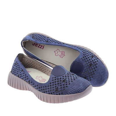 Жіночі сині ажурні туфлі на плоскому ходу