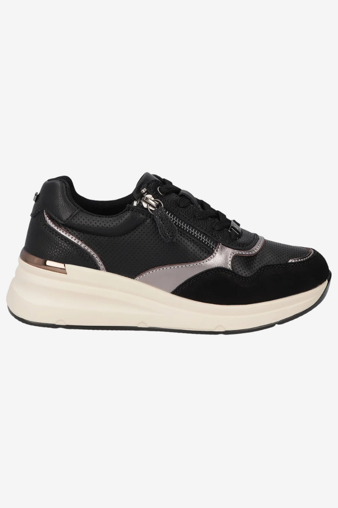 Skórzane sneakersy czarne na koturnie Filippo