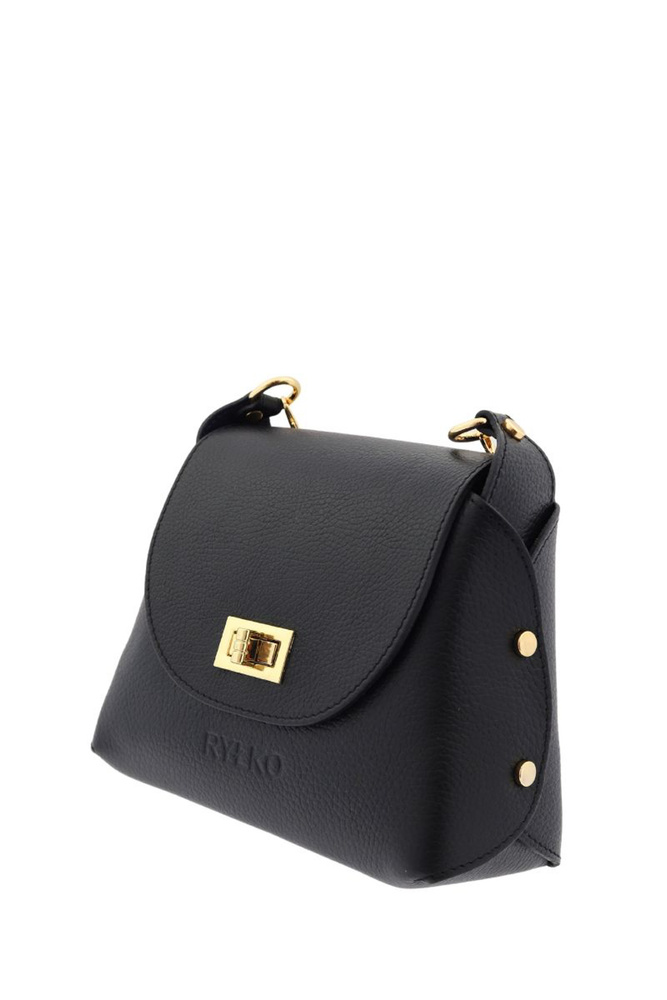 Маленька чорна шкіряна сумка з клапаном і ланцюжком 