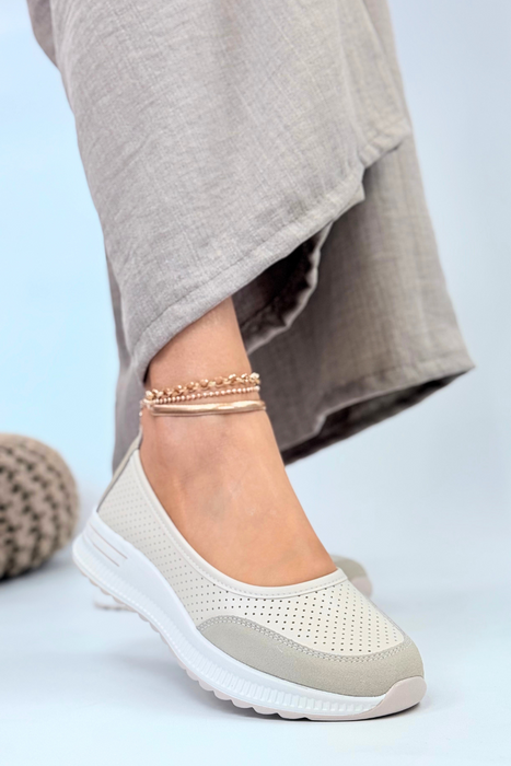 Półbuty skórzane biało beżowe perforowane na platformie Filippo