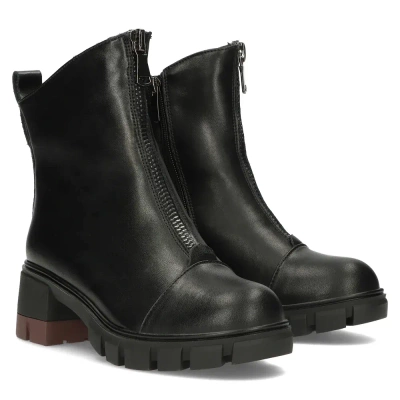 Skórzane botki czarne z zamkiem z przodu Filippo
