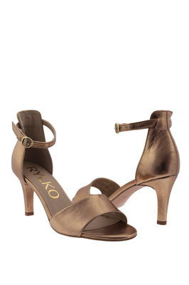 Eleganckie złote skórzane sandały na szpilce Ryłko