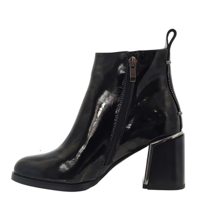 Botki skórzane lakierowane czarne na obcasie Artiker