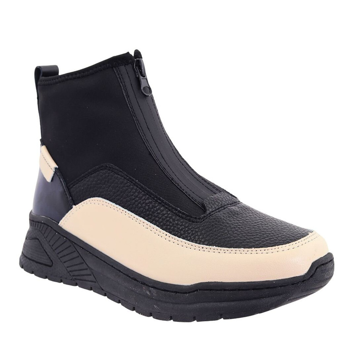 Чорно-бежеві шкіряні ботильйони на низькій танкетці від T. Sokolski