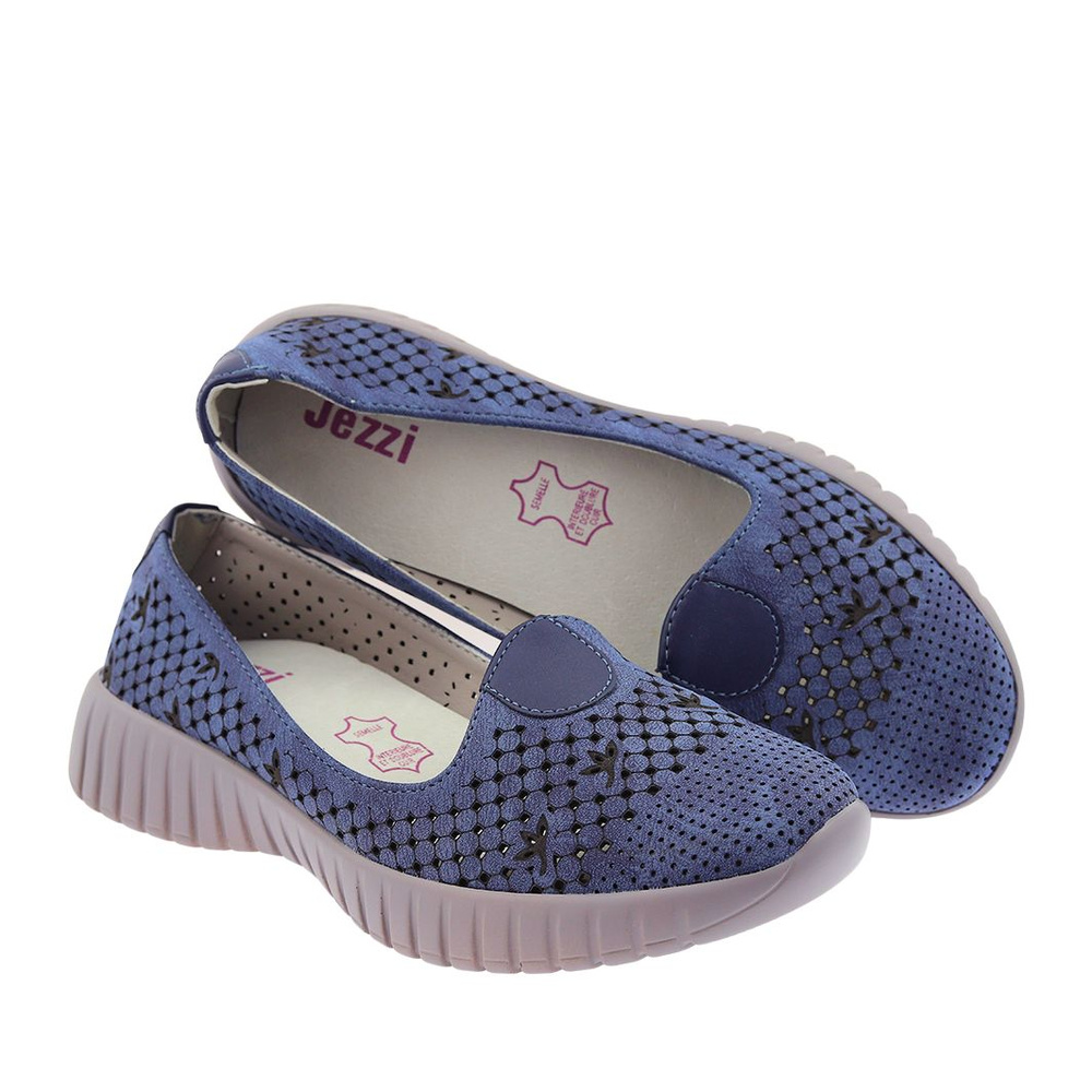 Жіночі сині ажурні туфлі на плоскому ходу