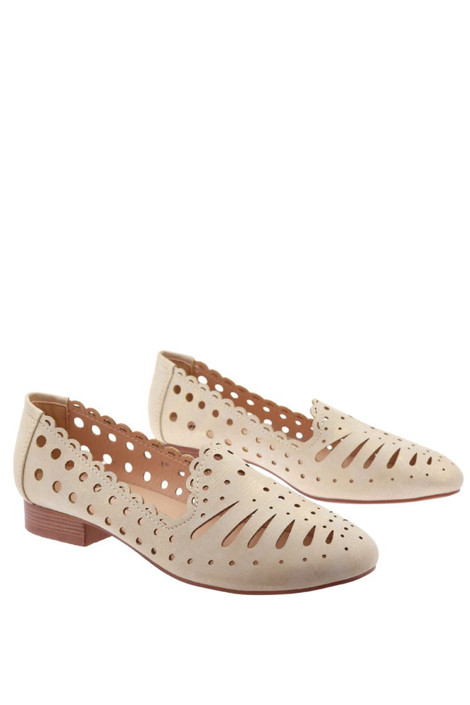 Ażurowe półbuty złote na obcasie wsuwane