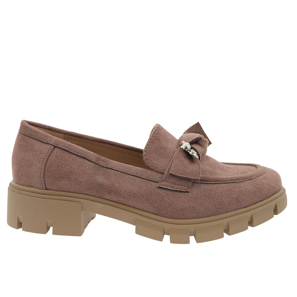 Damskie mokasyny zamszowe na platformie brązowe wsuwane