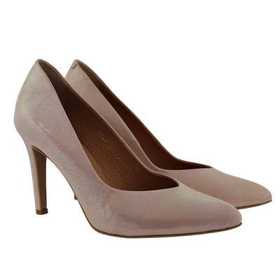 Жіночі шкіряні туфлі на підборах пудрового кольору Clasicco