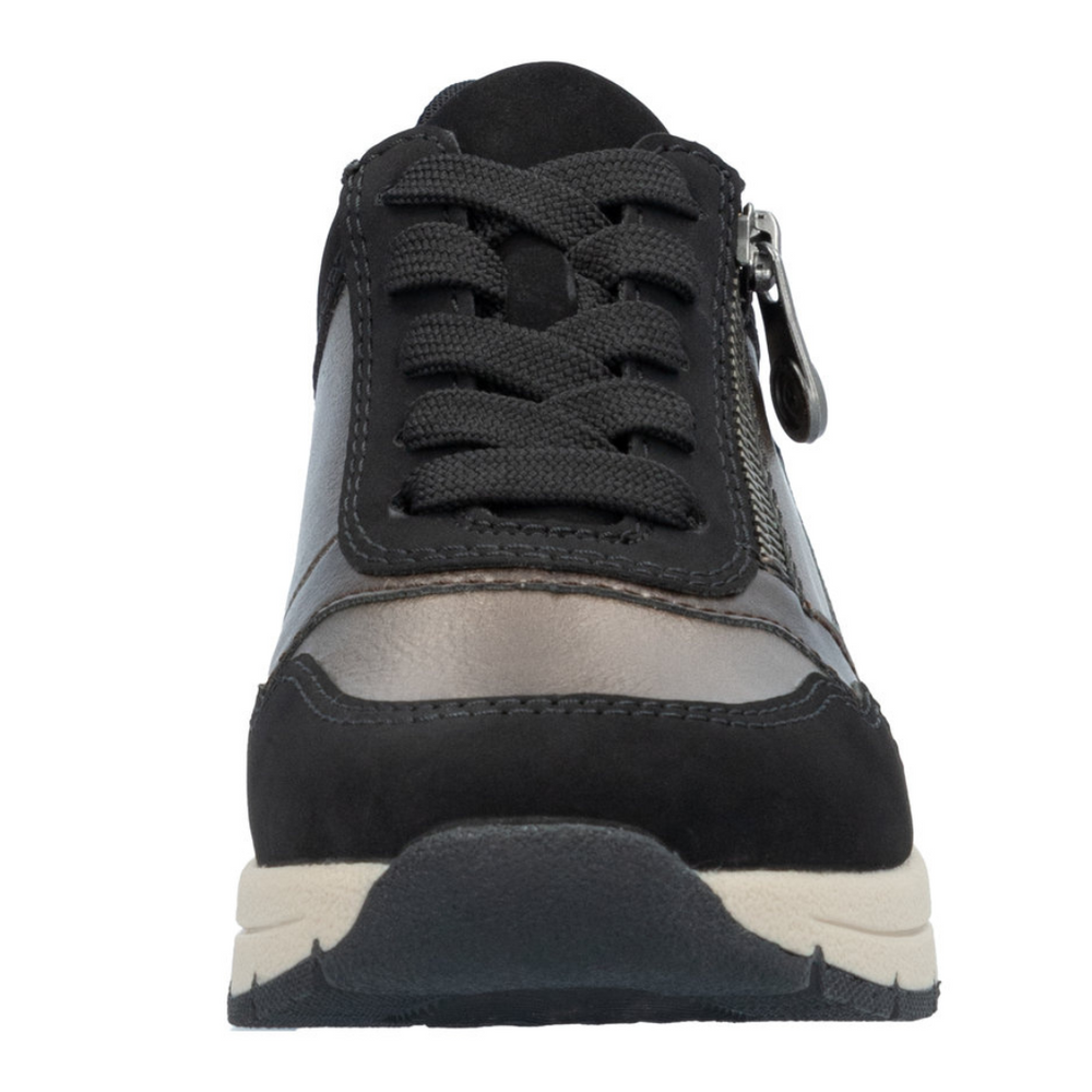 Sneakersy damskie na koturnie beżowe kombi Rieker 