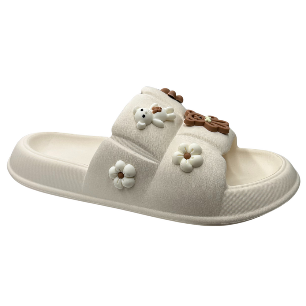 Klapki piankowe beżowe z aplikacjami