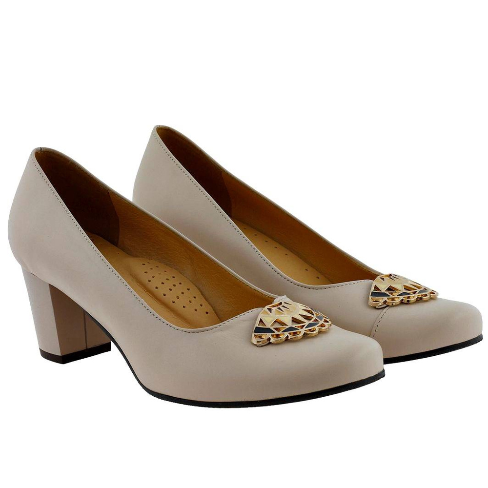 Бежеві жіночі шкіряні туфлі на підборах Galant