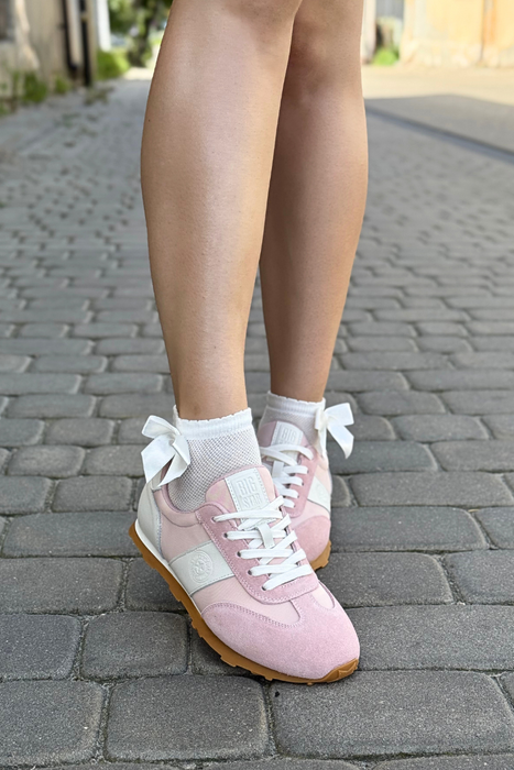 Skórzane sneakersy damskie różowe zamszowe Big Star