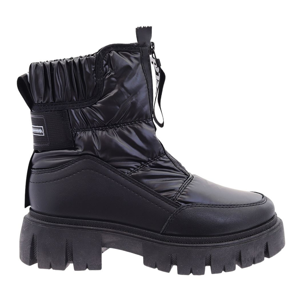 Чорні утеплені снігові черевики на платформі із застібкою посередині