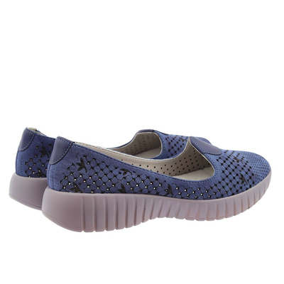 Жіночі сині ажурні туфлі на плоскому ходу
